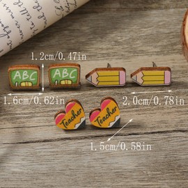 3 Pairs Teacher Earrings Colorful Heart Pencil Blackboard Shaped Drop Dangle Earrings Appreciation Gift Back to SchoolJewelry Set