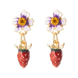 Cute Enamel Floral Daisy Strawberry Stud Earrings Fruit Accessories Charms for Women Summer Jewellery Birthday Party Gifts (Red)