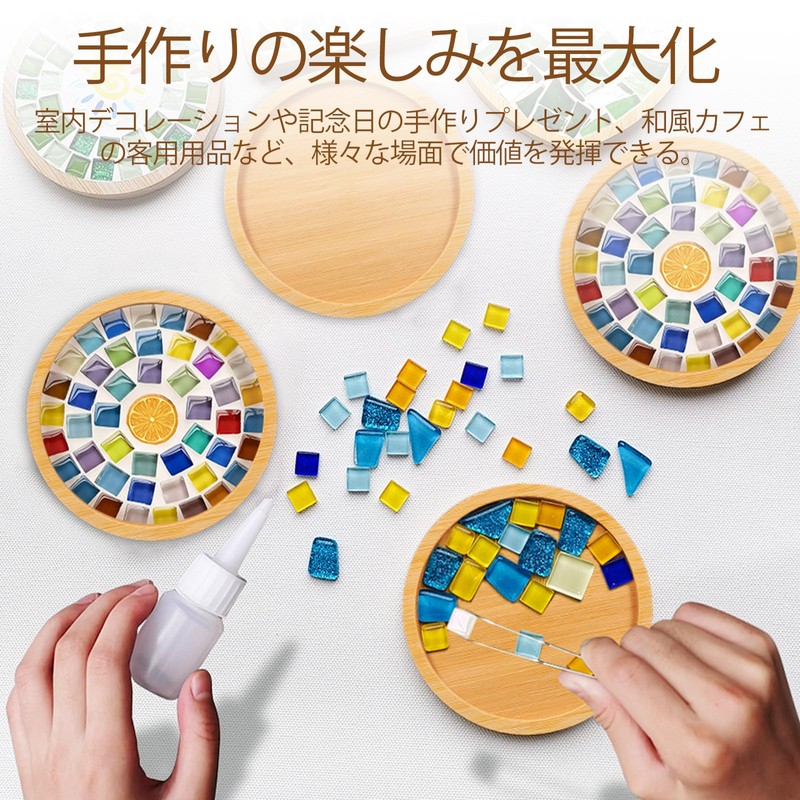 KALLORY Set of 6 Round Bamboo Coasters Mosaic Design Cup