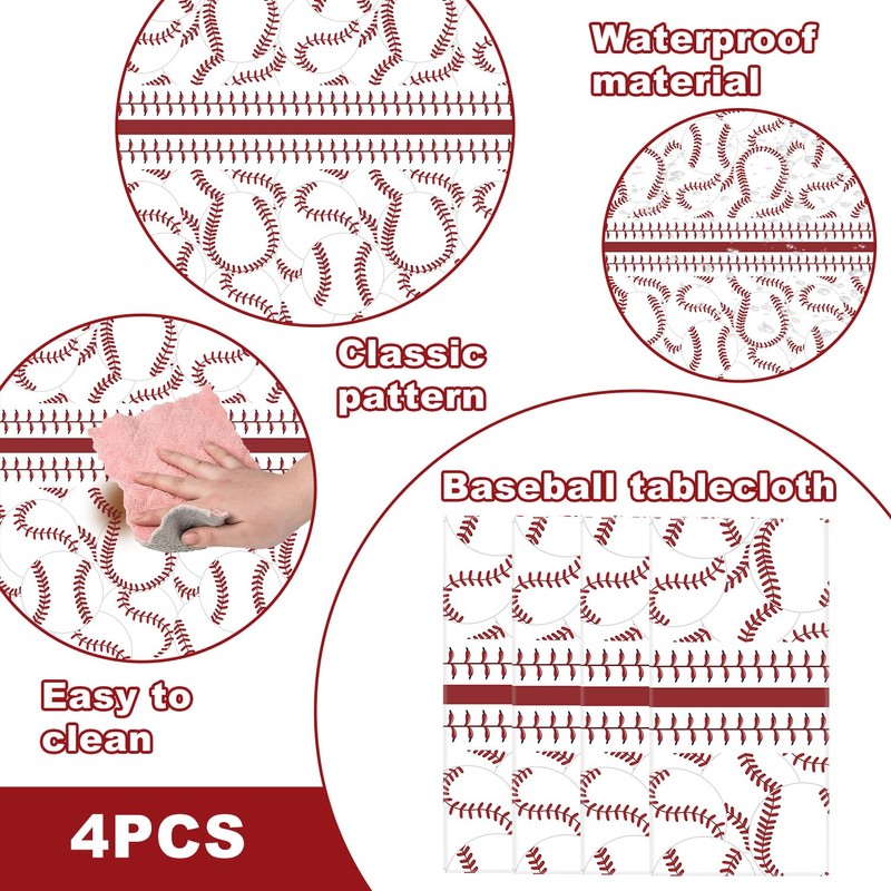 BOXOB 4pcs Baseball Tablecloths, 107.87x53.94in Rectangular Sport Theme Table Cover