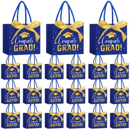 Jetec 45 Pack 2025 Graduation Gift Bags Bulk Small Congrats Gift Bags with Handle and Bow Ribbon 5.5 x 4.7 x 2.5 Inch Grad Paper Treat Bags Party Favor Supplies for College High School(Blue Gold)