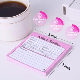 SUADENBook Review Sticky Notes Notepad - 6Pcs Back to School Mini Sticky Notes,Book Review Journals for Book Lovers,300 Sheets Small Notepads Bookish Bookworm Readers Gifts,Review Tracker Reading Log