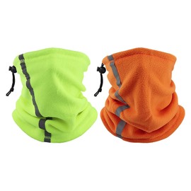 CVDYWDJIE Pack of 2 Elastic Neckerchief with Drawstring, Reflective Neckerchief, Warm Neckerchief, Night Riding Scarf, Cold-Resistant Ski Scarf (Green, Orange), Orange colour.