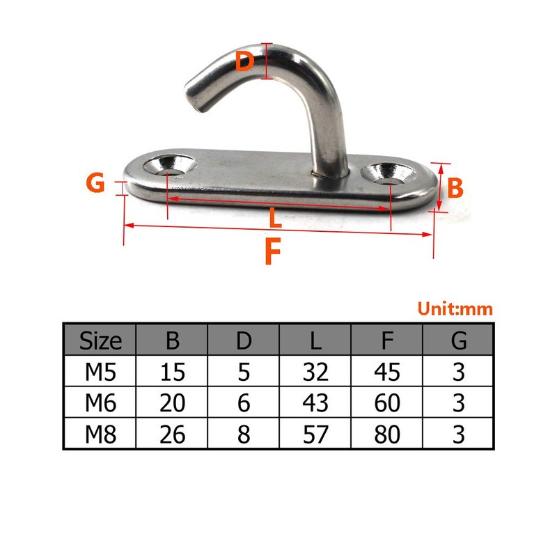 Flomore M8 Eye Plate 304 Stainless Steel Hook Wall Mounted