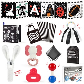 High Contrast Baby Toys for Newborn - Black and White Infant Newborn Sensory Toys 10 PCS - Rattle Teether Tummy Time for 0 3 6 Months, 0-12 Month Old Must Haves