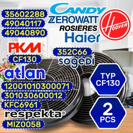 Activated Carbon Filters for Cooker Hood 105 x 21 mm Type CF130 with Original Code 35602288 49040117 49040890 for Candy for Hoover MIZ0058 for Respekta - Pack of 2 MONTERAL
