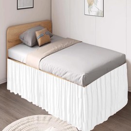 Dorm Bed Skirt,Ruffled College Dorm Long Sized Bed Skirt Twin-XL, Dorm Room Essentials, Not Sheer, for lofted Dorm Bed Hides The Underneath of The Bed (White, Twin-XL/32 Drop)