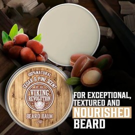 Viking Revolution - Blsamo para barba, aroma de cedro y pino con aceites de argn y jojoba, estilos, fortalece y suaviza barba y bigotes               