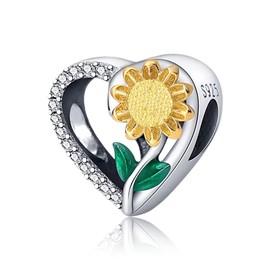 Amuefer Charms for Bracelets Heart Sunflower Openwork 925 Sterling Silver Charms Gift for Women Bracelet Necklaces