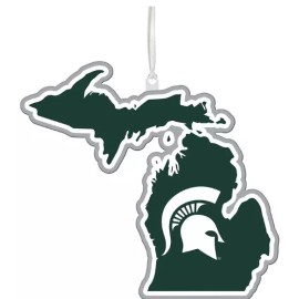 Team Sports America Michigan State Spartans State Shaped Christmas Ornament 6"