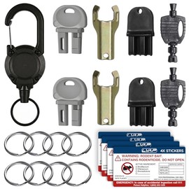 8 Pack Rodent Bait Station Keys for Protecta LP, EVO Protecta, Aegis Mouse Bait Station, Bell Labs, EZ-Clean, Heavy-Duty Plastic Assorted Replacement with 8 Key Rings & 4 Warning Labels