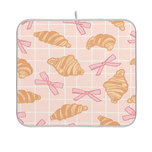 Dussdil Dish Drying Mats Pink Bows Plaid Croissants Drainer Rack