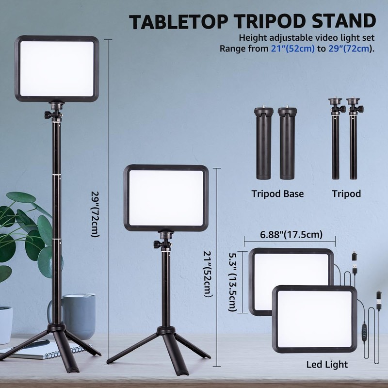 NiceVeedi LED Photography Lighting Kit, 2-Pack 8” Portable Video Light