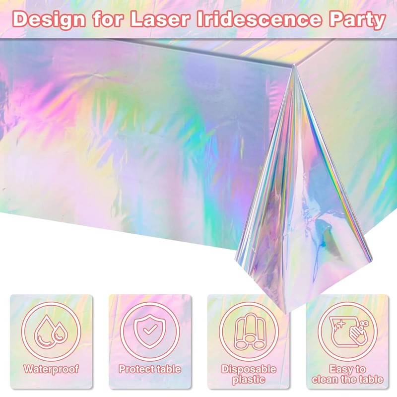 AIMALL 10 PCS Iridescent Party Tablecloth, 108x54 Inch Disposable Plastic