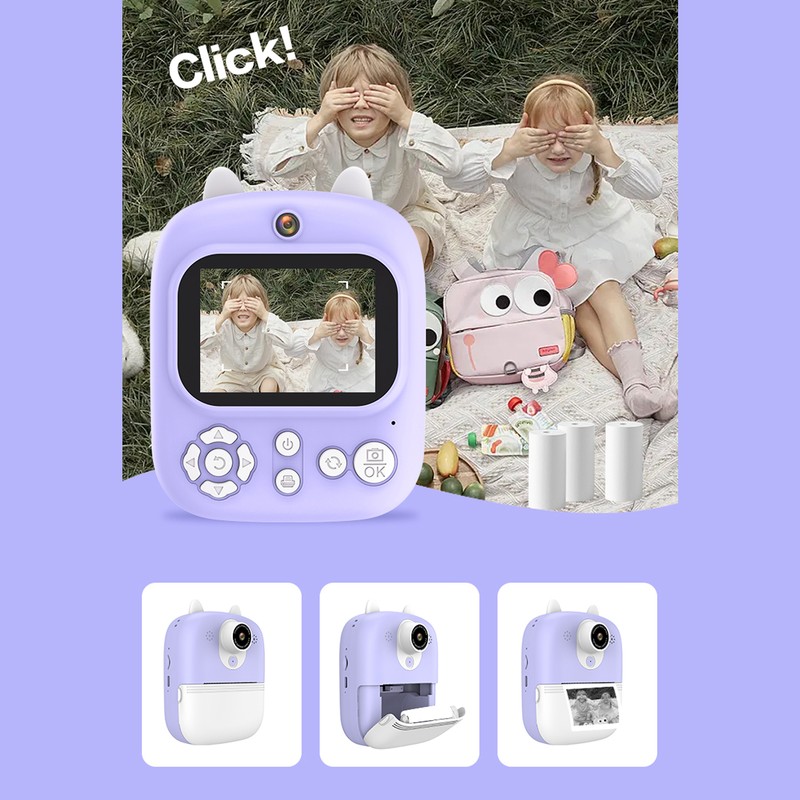 Andoer 3-in-1 Multifunctional Instant Camera Childeren's Instant Print Camera 2.4-inch
