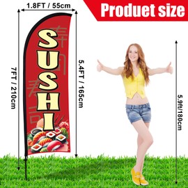 Buryeah 2 Sets Sushi Feather Flag Banner for Business 7ft Sushi Sign Flags with Flagpole and Ground Stake Japanese Traditional Food for Storefronts Retailers Shops Food Trucks Outside Event (Red)