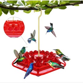 Hummingbird Feeder with Built-in Ant Moat with Habitat for Easy Cleaning for Outdoor Hanging Ant and Bee Protection Hummingbird Feeders (Red) for Outdoors,with 30 Feeding Ports