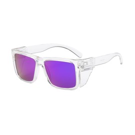 Polarized Safety Glasses Z87 ANSI Certified – UV400 Work Sunglasses with Removable Side Shields, Impact Resistant Protective Eyewear for Construction, Industrial, Outdoor Use(Clear Purple Mirror)