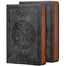 2 Pack Leather Vintage Journal for Men Soft Cover Lined Pages Notebook 180 Lay Flat for Writing Travel Diary, 5.7'' x 8.3'', Black