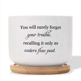 DecStic You Will Forget Your Trouble, Recalling It Only As Waters Flow Past Planters Ceramic Bible Verse Round Flower Pots with Drainage Holes and Bamboo Tray Pot for Garden Home Plant
