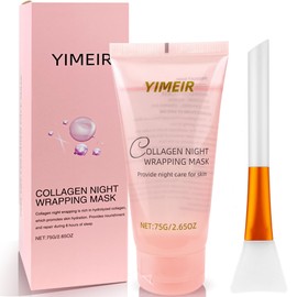 YIMEIR YIMEIR Collagen Night Wrapping Mask, Hydrolyzed Collagen Overnight Mask with Brush Peel Off Facial Mask Pack Tighten & Hydrating Collagen Face Mask Skincare, Reduces Sagging & Dullness (2.65 fl.oz)