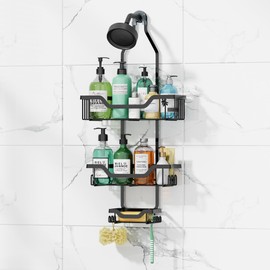 Utopia Alley KD Rust-Resistant Steel Shower Caddy for Shower Heads - Hanging Shower Caddy Organizer with 3 Shelves, Overhead Shower Caddy for Bathroom & Home, Black