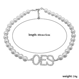 Order Of The Eastern Star Society Beads Necklace OES White Letter Charms Imitation Pearl Necklace Chokers