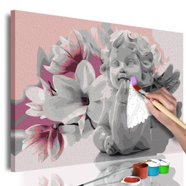 murando - Paint by Numbers Angel & Magnolia 60 x 40 cm Painting Set with Wooden Frame on Canvas for Adults Children Painting Hand-Painted Kit DIY Gift Decoration n-A-0540-d-a