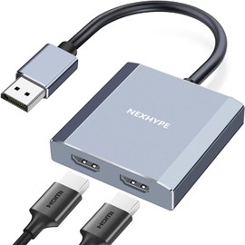 NCGGY Displayport to Dual HDMI Adapter 1 in 2 Out Dual 4K60Hz Extend/Copy DP 1.2 to 2 HDMI Splitter for Two Monitors Support SST/MST Mode (MacOS Only Supports SST Mode)