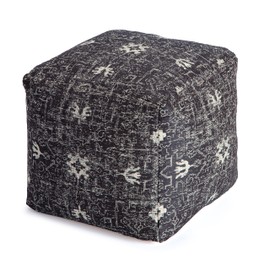 Anji Mountain 100% Handmade & Handcrafted Comfortable Home Décor Pouf Ottoman Footrest for Living Room, Bedroom, Nursery, Kidsroom, Patio Furniture - (20" x 20" x 20"- Black,White)