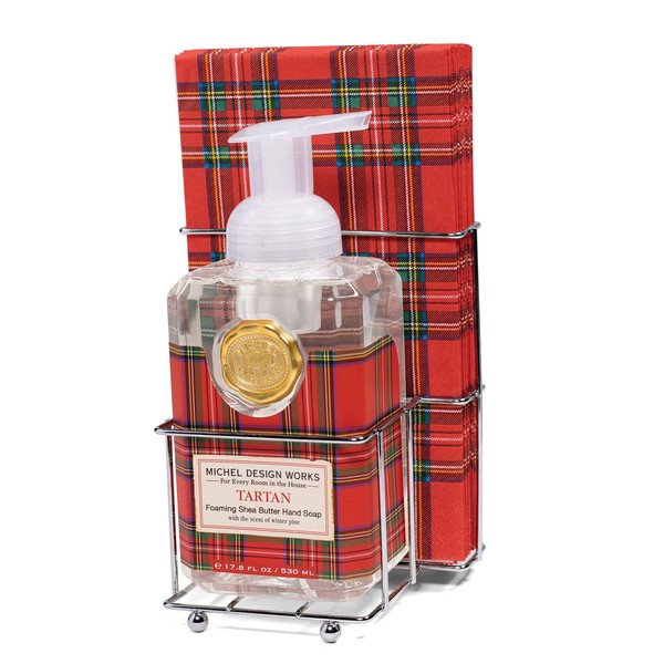 Michel Design Works Scented Foaming Hand Soap and Napkin Caddy Set, Tartan