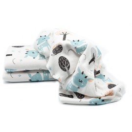 Clevere Kids Muslin Cloths Printed Stars and Animals Pack of 3 Absorbent Burp Cloths 70 x 80 cm Oeko-Tex (Mint Deer)