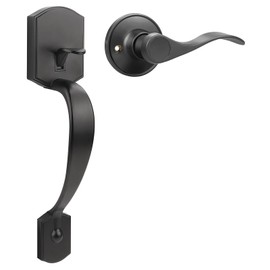 Probrico Black Lower Half Front Entry Handleset, Heavy Duty Entry Door Handle with Interior Reversible Handed Lever, Lock Grip Handle with Wave Lever Keyless Door Locks, 1Pack