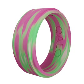 QALO Men's Rubber Silicone Ring, Aurora Polished Step Edge, Silicone Rubber Wedding Band, Breathable, Durable Rubber Wedding Ring for Men, 9mm Wide 2mm Thick, Pink, Size 8