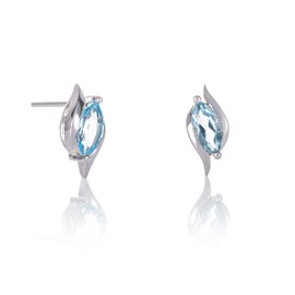 Namana Sterling Silver Studs With Natural Blue Topaz Gemstones For Women, 925 Sterling Silver Studs With Semi-Precious Blue Topaz Stones, Silver Stud Earrings for Women With Marquise Shaped Blue Topaz