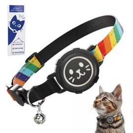 Supet Airtag Cat Collar with Soft Padding, Breakaway Cat Tracker Collar with Air Tag Holder, Luminous Cat Collar Airtag Holder, Rainbow, 7"-9"