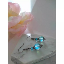 Bad Apple Designs Blue Glass Dangle Earrings Bridal Earrings Christmas Gift Stocking Stuffer