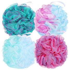 4 Pack Mesh Pouf Bath Sponges, 100g/Pc XXL Large Loofahs Shower Sponge Exfoliating Body Scrubber Shower Scrunchies