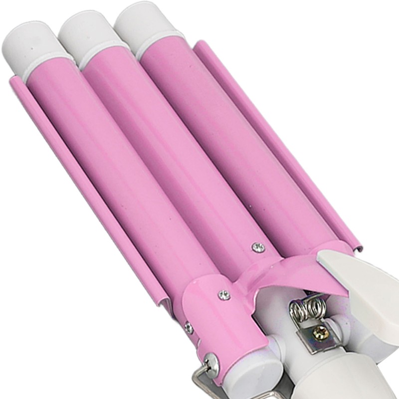3 Barrel Curling Iron Wand Ceramic Glaze Coating Adjustable Frizz