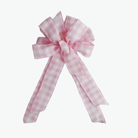 Meseey Large Pink and White Plaid Burlap Bow 20 x 10 Inch Wreaths Spring Bows for Gift Wrapping Tree Topper Front Door Party Home Decorations (Pink Plaid)