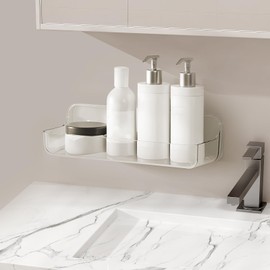 Diesisa Plastic Wall Mount Organizer, Adhesive Clear Acrylic Shelf, No Drilling Hang Walls Shower Caddies, with Self Adhesive Tape, for Bathroom, Kitchen, Utility Room,3.8D x 12.8" W x 3.3" H