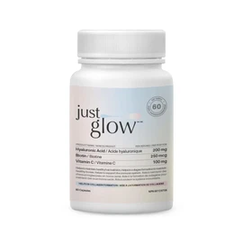Just Glow Hyaluronic Acid 200mg with Vitamin C and Biotin - 60 Veggie Capsules for Collagen Formation, Immune System Support, Skin & Joint Health - Made in Canada