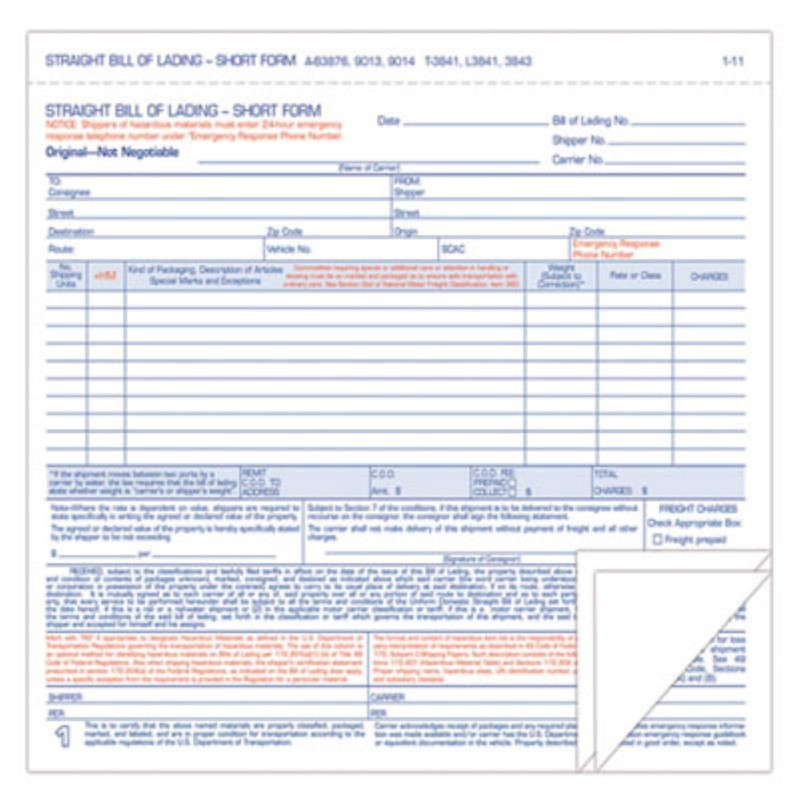 Hazardous Material Short Form, 7 x 8 1/2, Three-Part Carbonless,