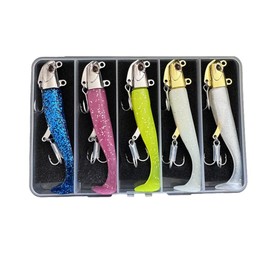 YourKit Lure, Worm, Jig Head, Luminous Glitter, Fishing, Sea Bass, Flounder, Magochi, Sachiefish with Case, Set of 5 (24g)