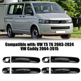 kswiown Door Handle Cover Compatible with VW T5 T6 2003-2024 Door Handle, 8 Pieces Outer Door Handle Transporter Compatible with VW Caddy 2004-2015 Car Door Handle Shell - Black