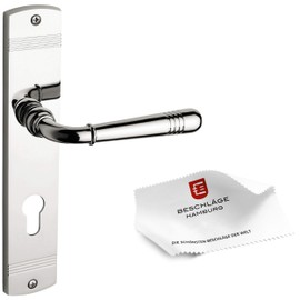 Beschläge Hamburg Emily Art 70-09 MPN PVD BB Door Handle with Deadlock Long Plate for Room Doors - Handle Set / Door Handle for Interior Doors, Polished Nickel