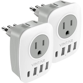 2 Pack Italy Travel Plug Adapter, VINTAR Italy Power Adapter with 2 Outlets 4 USB Ports(1 USB C), 6 in 1 Type L Plug Adaptor, 3 Prong Grounded Plug for US to Italian Chile Uruguay Libya Tunisia | VINTAR