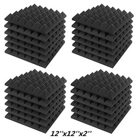 JBER Acoustic Sound Foam Panels, 24 Pack 2" X 12" X 12" Charcoal Soundproofing Treatment Studio Wall Padding Sound Absorbing Fireproof Pyramid