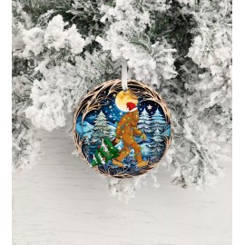 Twisted R Design Christmas Ornament Bigfoot Christmas Forest Full Moon Ceramic Christmas Ornament