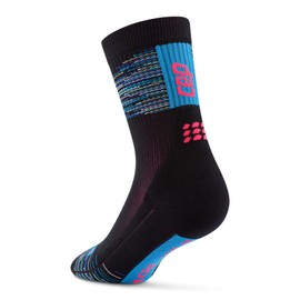 CEP Crew Cut Athletic Performance Running Socks - Paris Vibes Mid Cut Compression Socks for Men and Women, Black/Blue Small